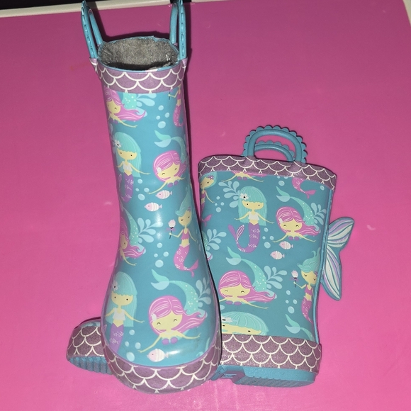 Mermaid Wellies Gray Fleece Lined Rain Boots w/easy-on handles ✨️ Trim, 9/10 - Picture 14 of 15